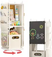 Toy Storage Organizer with Bins & Kids Bookshelf –360°Rotating 4-In-1 Multi-Func