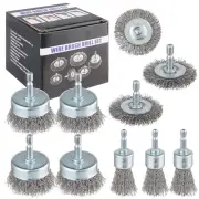 10-Pack Carbon Steel Wire Wheel, Cup, Pen Brush Set with 1/4-Inch Hex Shank for