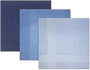 [Warwick & Vance] Pack Of 3 Mens/Gentlemens Blue Dyed Handkerchiefs With Satin Stripe Borders, 100% Cotton, 40 x 40cm
