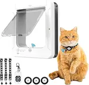 Smart Cat Door, Microchip Cat Door with 3 Collar Sensor Keys & Remote Control, 4 Way Locking Cat Flap with RFID Collar Activated Automatic Opening CatDoor