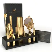 Stainless Steel And Shaker Bartender Kit With Black Bamboo Stand Beautiful
