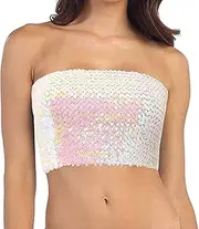 [kejlyouejn] Womens Sparkly Sequin Mermaid Crop Tops, Strapless Metallic Tube Tops for Party Clubwear