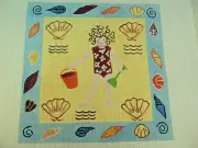 Needlepoint Hand Stitch Painted Canvas Needlepoint of Back Bay Girl at the Beach