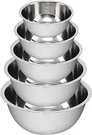 Stainless Steel Mixing Bowls Set of 5, Nesting Whisking Bowl Set, Space-Saving Storage, Metal Mixing Bowls for Baking, Prepping, Cooking and Serving Food, Salad, Vegetables