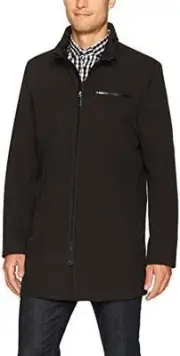 Kenneth Cole Mens Jacket Overcoat M Hidden Rain Hood Mock Neck Collar Black $260