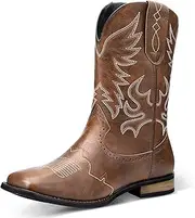 [Cozypower] Cowboy Boots for Men Western Square Toe Boots Pull-on Boots With Classic Embroidered Slip Resistant Boots