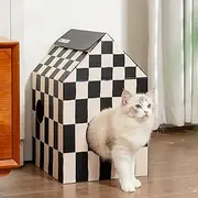 Conlun Cardboard Cat House with Scratch Pad & Catnip, Cat Play Scratching House for Indoor Hideaway Furniture, Heavy Duty Sturdy Cardboard Scratcher, Easy to Assemble Birthday Gift