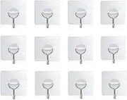 Adhesive Wall Hooks 13lb(Max), Self Adhesive Transparent Waterproof Oilproof Rustproof Sticky Hooks for Keys Door Bathroom Shower Ceiling Window Outdoor Kitchen (12)
