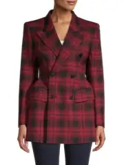 BALENCIAGA Hourglass Double Breasted Blazer Jacket Red Black Tartan Check FR 38