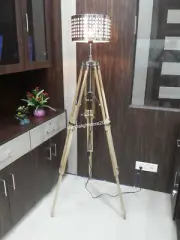 Nautical Floor Lamp Wooden Tripod Lighting Stand Shade Fixture Home Lamp