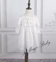 Baby Girls Girl White Lace Off Shoulder Dress Birthday Party Gift Wedding