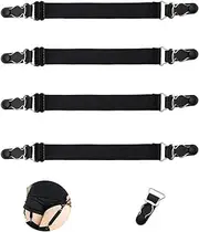 [willwin] Adjustable Stocking Clip Elastic Double-Way Thigh High Suspenders Duckbill Buckle Non-Slip Garter Socks Belt Fastener Straps Shirt Holder Locking Clamps for Sexy Women 4 Pcs Black, Black