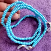 Eyeglasses Lanyard Glass Beaded 27" Light Sky Blue Glasses Chain Silver