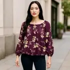 Hope Harlow Plum Floral Woven Peasant Blouse Boho Shirt Long Sleeve Top XL $48