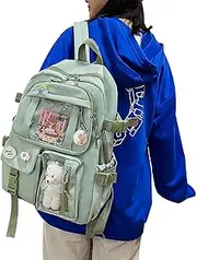 [LeoLeoxx] School Bag,Shoulder Bag with Pin and Accessories | Large Capacity Aesthetic Backpack with Pin for Cosplay, School