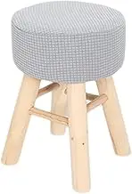 Ottoman Cover, Round Ottoman Cover 11-12" Dia. 5-6" Height, Slipcover Stretchy Washable Scratch-Resistant Light Grey Bench for Home, Office, Hotel