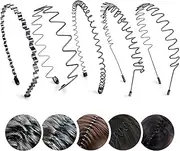 5Pcs Metal Headbands, Unisex Black Hairband - Wave Elastic Non Slip Wide Headbands for Men's Hair Band Hoop Women's Head Band, Outdoor Sports and Indoor Use