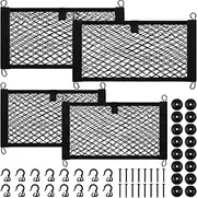 4 Pcs Stretchable Small Cargo Net Pocket Storage Mesh Net Elastic Automotive Cargo Nets with 16 Mounting Screws and Built in Hooks for Truck Car SUV Boats, 2 Sizes