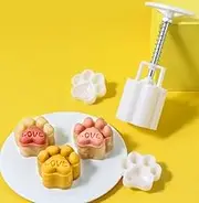PIXRIY Mooncake Mold with 6 Stamps,Mid-Autumn Festival Hand-Pressure Flower Moon Cake Mould 50g DIY Decoration Mooncake Press Molds (Paw)