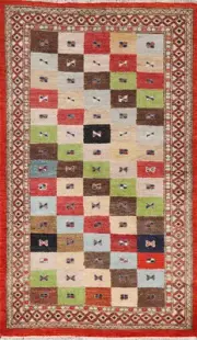Checkered Gabbeh Handmade Wool Accent Rug 3x5 Tribal Oriental Foyer Carpet