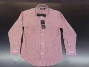 Boys Chaps $30 Sienna Red/White Checked Dress Shirt w/ Sk Black Bow Tie Sz 8-14