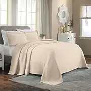 Superior 3 Piece Celtic Circles Cotton Bedspread Set, Decorative Bed Spread, Home Bed Decor, 2 Pillow Shams, Medium Weight Blanket, Matelasse Coverlet Bedding, Wedding Ring Design, Full, Ivory