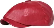 [Lifup] Men Women Newsboy Flat Cap PU Leather Gatsby Ivy Beret Cap, Red 1, One Size