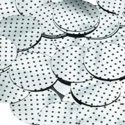 Round Sequin 1.5" Black Polka Dot on Silver Metallic