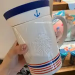 SAMMI韓國代購-韓國星巴克 STARBUCKS 夏季限定版 海軍風 含蓋 馬克杯