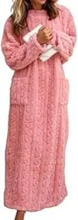 [DSAoTeng] Women Loose Long Sleeve Sherpa Fuzzy Fluffy Maxi Sleep Robe -With Pocket Lounge Cozy Warm Plush Thickened Fleece Sleepwear Dress Winter