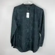 Eileen Fisher Mandarin Collar Abstract Print Shirt 100% Silk Long Sleeve S NWT