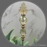 Light Yellow Glass Leaf Crystal Beaded - 6.25” Pin • Hatpin - Stick Pin