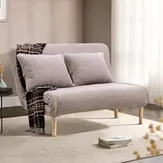 Furb 2 Seater Sofa Bed Couch, Double Folding Sofa Bed Chair, Living Room Lounge Sofa (Gray, Wooden Legs)