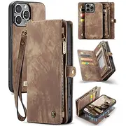 Phone Case For iPhone 16 15 14 Pro Max Plus iPhone 16e iPhone 13 iPhone 12 Mini Wallet Case Detachable Zipper with Wrist Strap TPU PU Leather