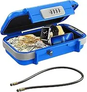 Portable Safe with Number Code, Security Box Safety Safe with Removable Wire Rope, Waterproof Key Safe Outdoor for Travel, Beach, Camping, Home, Office (Blue)