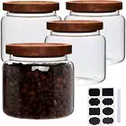 Glass Jars,Set of 4 Glass Food Storage Containers with Wooden Lids,Clear Glass C