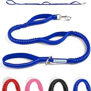 Shed Defender Shock Absorbing Bungee Leash - Three Padded Traffic Handles, Designed in The USA, Stretches 4-7ft, Elastic Dog Leash, Reflective Stitching, Large Dog & Small Breed, Heavy Duty, Blue