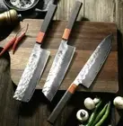 Nakiri Chef Kiritsuke Knife Set 67 Layers Damascus Steel Wood Handle Slicing Cut