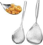 KAYCROWN Skimmer Slotted Spoon, 2 Pack Stainless Steel Pasta Spider Strainer Ladle for Frying and Cooking, Frying Strainer Spoon, Kitchen Cooking Skimmer Colander