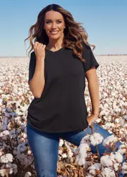 [Virtuelle] Taking Shape Good Earth Australian Cotton V-neck T-shirt Size 16 in Black - Plus Size Women's Tops & T Shirts Black