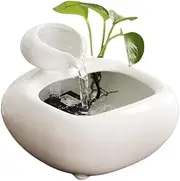 Tabletop Fountains Ceramic Flowing Water Circulation Wealth Invitation Desktop Fountain Office Decoration Tea Table Fountain Small Decoration Indoor Fountains(White)