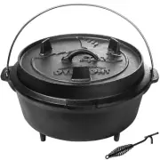 9QT Camp Dutch Oven Pre Seasoned Cast Iron Lid Also a Skillet Casserole Pot w...