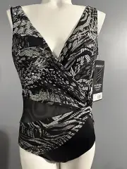 Miraclesuit Lux Lynx Circe One Piece Swimsuit Black Multi Size 8- $186 NWT