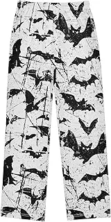 [ZZXXB] Retro Bat Print Boys Long Pants Soft Trousers Elastic Waist Kids Lounge Bottoms with Pockets S-XL