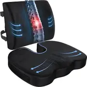 Seat Cushion for Office Chair, Lumbar Support Pillow for Chair, Car Seat Cushion,Washable Coat, Back Support Memory Foam Pillow ,Black Velour