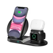 Catzon N30 3 in 1 Wireless Charger Qi Fast Charger Stand for iPhone/Samsung/Airpods/Apple Watch-Black