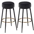 Modern Velvet Bar Stools Set of 2, Round Backless Barstools for Kitchen Island