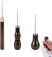 3-Piece Set awl, with Wooden Handle, awl Tool, Full Metal Sewing awl, Carving Knife, Punch, Leather Pricking Needle, Handmade Leather Tool, for Sewing or Repairing Leather Fabrics, Punching Holes