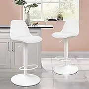 ALFORDSON 2pcs Bar Stool PU Leather with Adjustable Height & Footrest, 60-81cm Home Counter Swivel Seat Kitchen Barstools Dining Chairs with Floor Protector, White