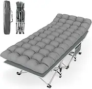 MISSLO Folding Camping Cot Bed for Adults - 280KG Max Load, Extra Wide with Thick Mattress, Portable Folding Cot for Outdoor Camping Office (Grey)